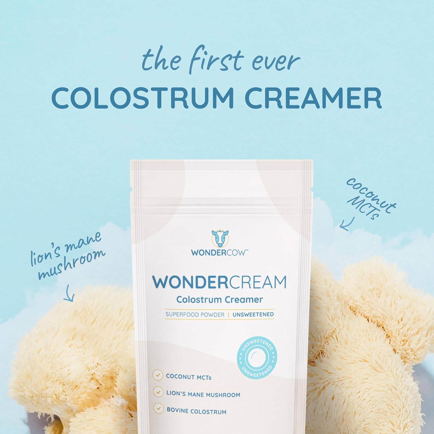 WONDERCOW Bovine Colostrum Superfood Creamer Supplement Powder w/Organic Lions Mane Mushroom & Coconut Milk Powder MCTs | Functional Sugar Free Keto Coffee, Smoothie & Drink Mix Unsweetened WONDERCOW buy supplements canada