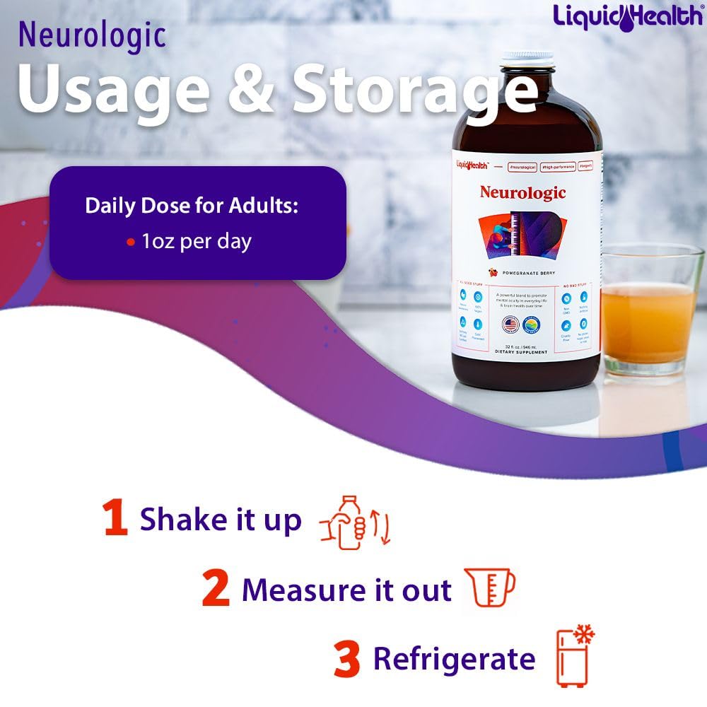 LIQUIDHEALTH Neurologic Focus Supplement - Brain Booster Nootropic Supplement for Cognitive Function, Memory & Focus with Ginkgo Biloba, Choline, L-Theanine & Phosphatidylserine - USA Made (2 Pack) LIQUIDHEALTH buy supplements canada