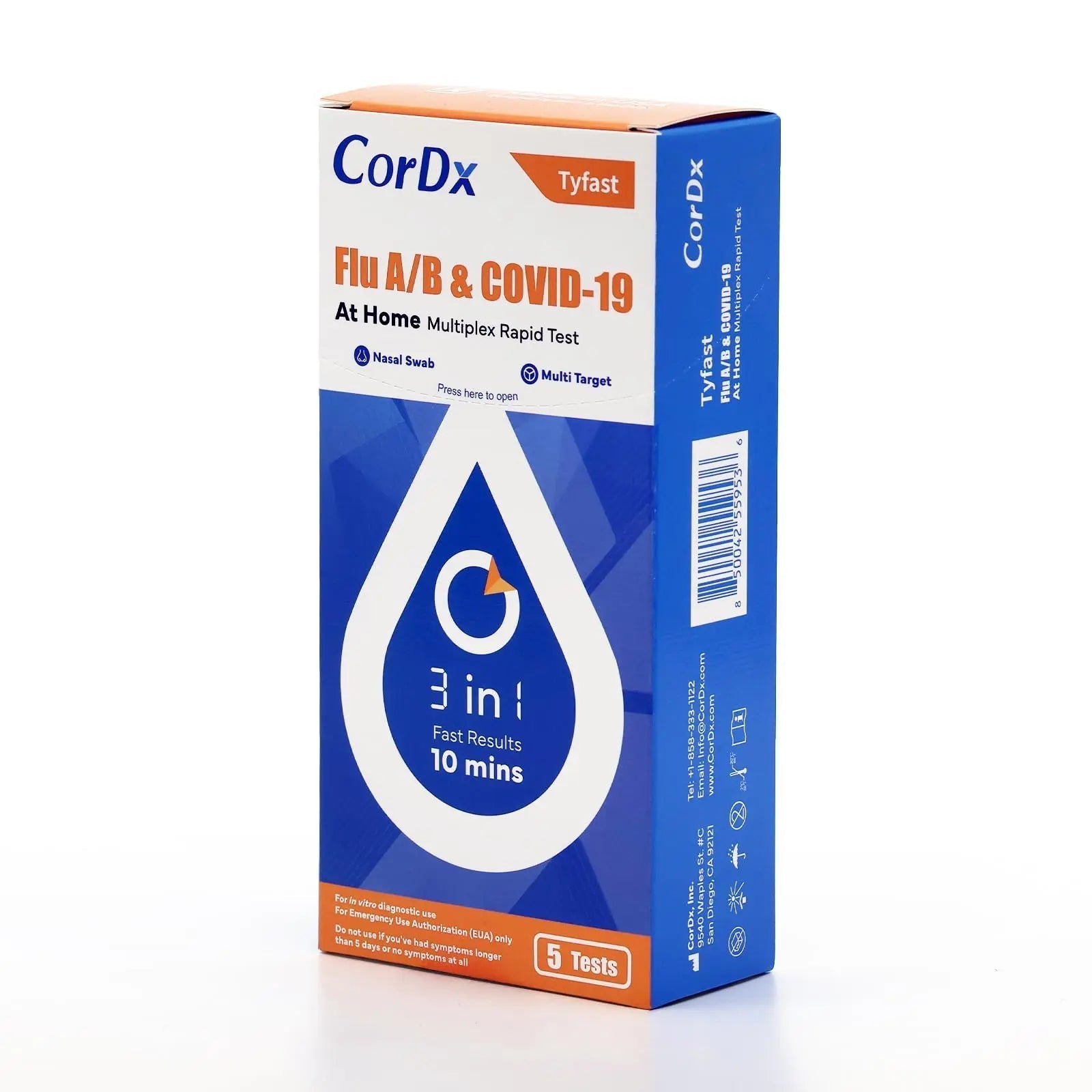 CorDx TyFast at Home Flu A/B & COVID-19 Multiplex Rapid Test Kit, Easy, Accurate, Fast Results in 10 Minutes, 3 in 1 Combo Kit, 5 Tests CorDx buy supplements canada