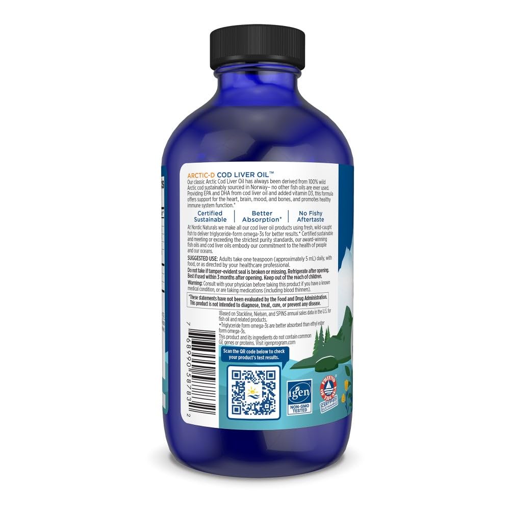 Nordic Naturals Arctic-D Cod Liver Oil, Lemon - 8 oz - 1060 mg Total Omega-3s + 1000 IU Vitamin D3 - EPA & DHA - Heart, Brain, Bone, Immune & Mood Support - Non-GMO - 48 Servings Nordic Naturals buy supplements canada