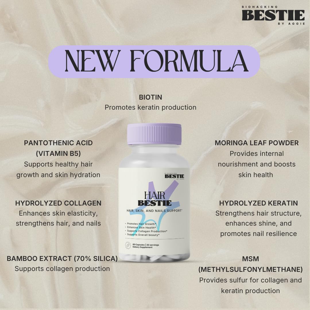 Biohacking Bestie Hair Bestie for Women & Men - Hair Growth Supplement with Biotin, Collagen, Vitamin B5, & Keratin, Support for Skin Health & Nails - 60 Capsules Biohacking Bestie buy supplements canada