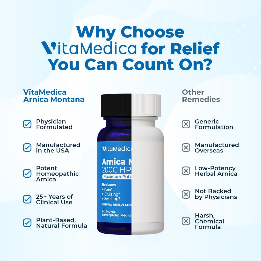VitaMedica Arnica Montana 200C Rapid Dissolve Tablets for Natural Pain, Bruising, and Swelling Support - High Potency Homeopathic Medicine for Injury and Surgery Recovery - 150 Ct - 50 Servings VitaMedica buy supplements canada