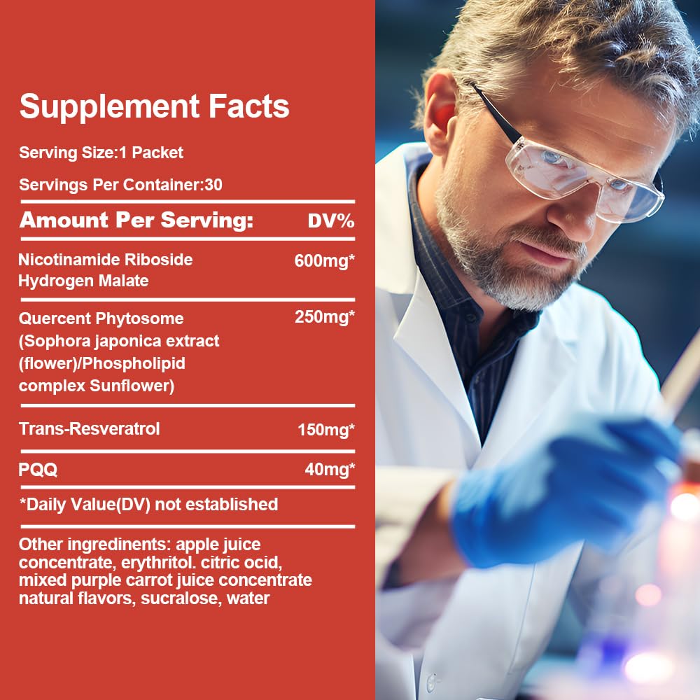 Royalee NAD Supplement 1200mg Synergistic Blend with Nicotinamide Riboside, PQQ & Resveratrol - Premium Anti-Aging Supplement for Cellular Energy, Mental Clarity and Longevity (30 Packets)1 Royalee buy supplements canada