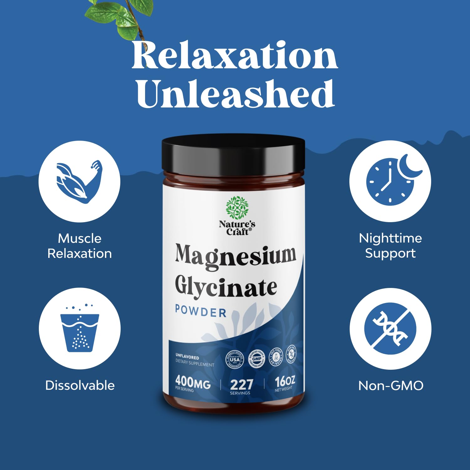 Potent Magnesium Glycinate Powder 400mg - Calm Magnesium Powder Bulk for Muscle Relax, Calm & Sleep Support for Adults - Glycinate Mag Soothe Vegan & Non-GMO Supplement - 1 Pack Natures Craft buy supplements canada