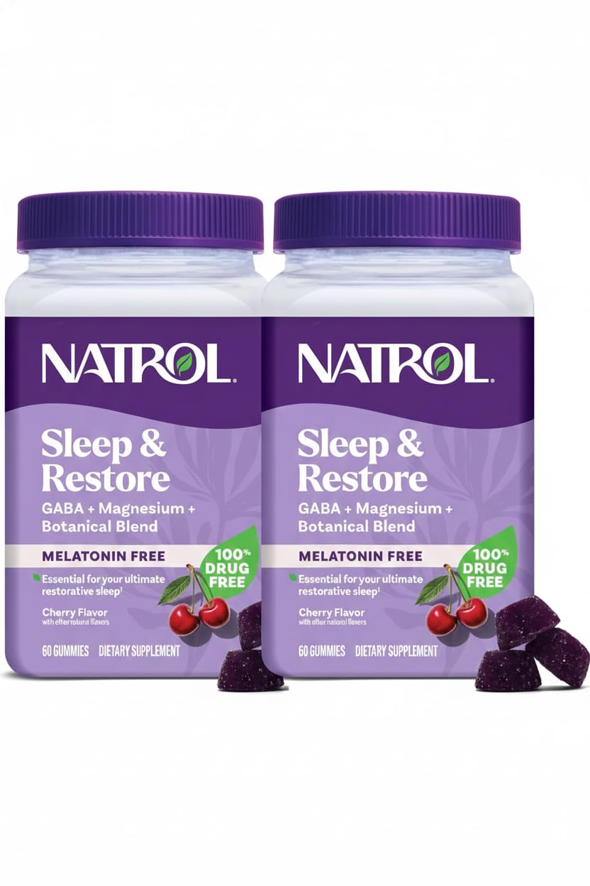 Natrol Sleep & Restore Magnesium Glycinate Blend Gummies, Magnesium for Sleep Aids for Adults, Melatonin-Free, Cherry Flavored, 30 Day Supply, 60 Gummies (Pack of 2) Natrol buy supplements canada