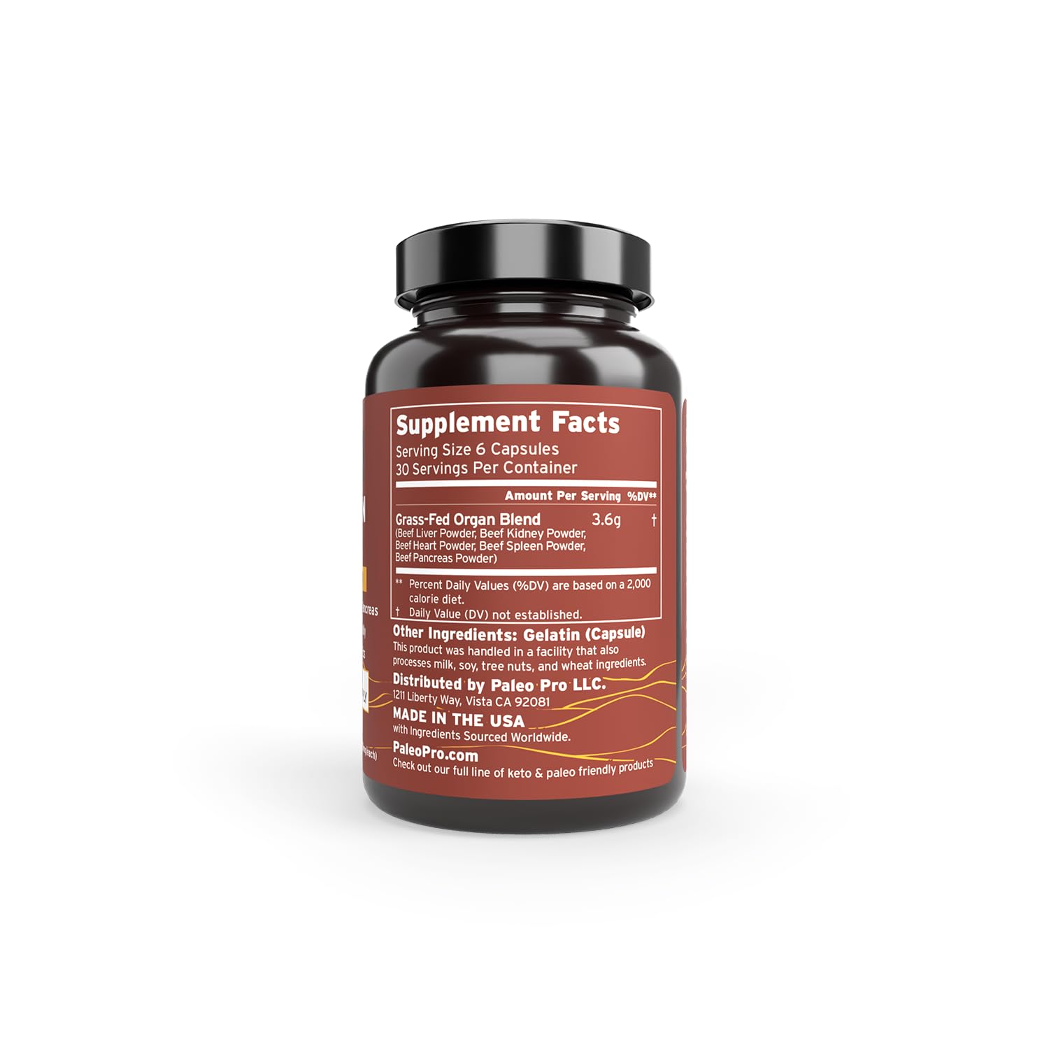 Paleo Pro O.G. Blend Premium Beef Organs Capsules, Kidney, Heart, Liver, Spleen and Pancreas from Grass Fed & Pastured Cows, Dietary Supplement, No GMO, 180 Capsules (Beef Organ Complex) Paleo Pro buy supplements canada