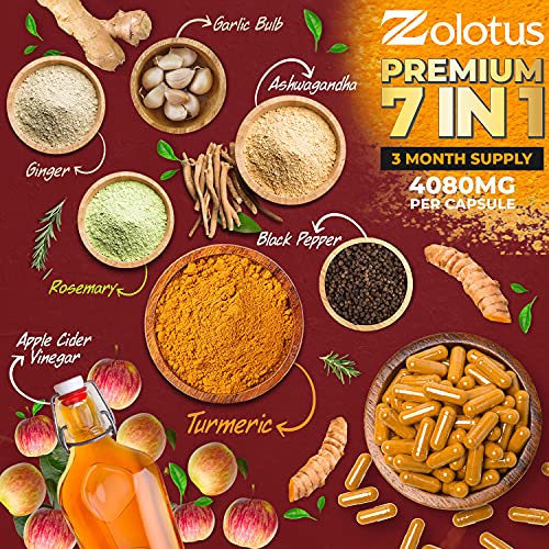 7 in 1 Turmeric Curcumin + Apple Cider Vinegar Capsules, Equivalent to 4080mg Zolotus buy supplements canada