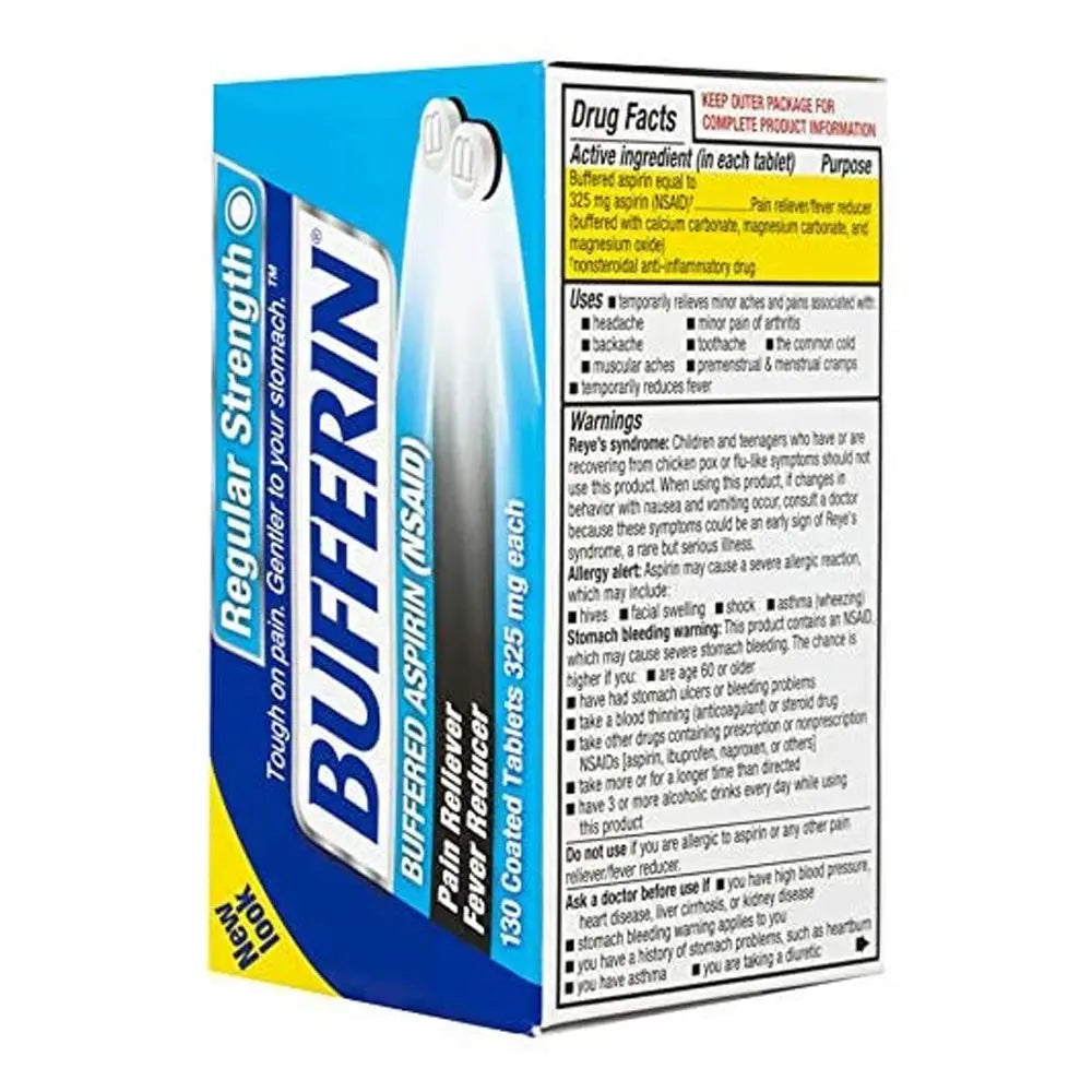 Bufferin Buffered Aspirin (NSAID) Coated Tablets Pain Reliever/Fever Reducer 130 ea (Pack of 3) Bufferin buy supplements canada