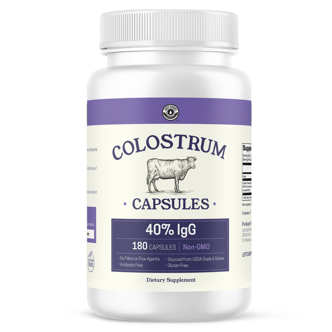 180ct Colostrum Capsules 40% IgG - USA Sourced Bovine Colostrum Powder Left Coast Performance buy supplements canada