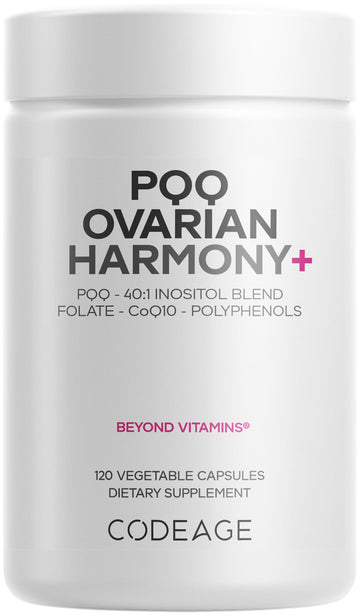 Codeage PQQ Ovarian Harmony+ Supplement - PQQ (Pyrroloquinoline Quinone), Myo-Inositol & D-Chiro-Inositol 40:1 Blend, Folate 5-MTHF, CoQ10, Wild Blueberry - Liposomal Delivery - Non-GMO - 120 Capsules Codeage buy supplements canada
