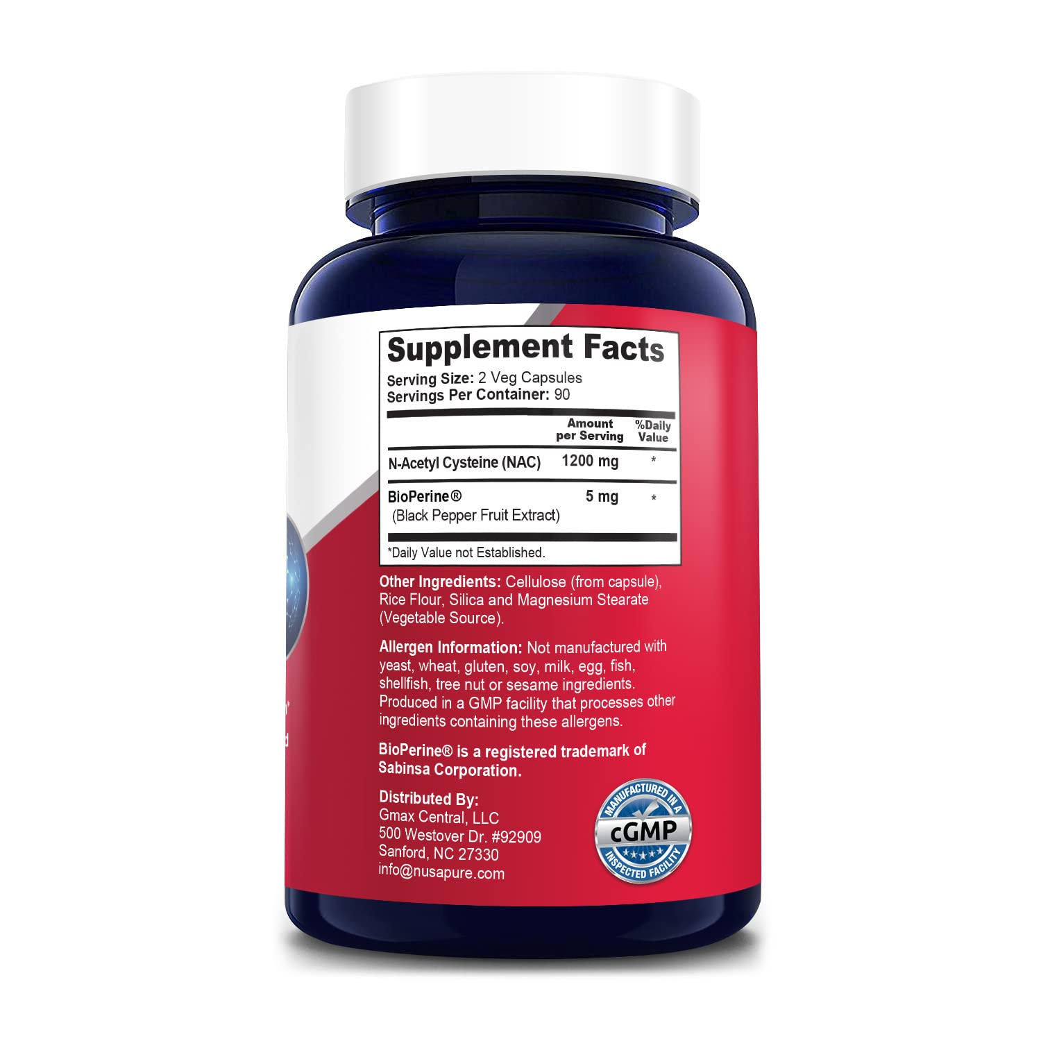 NusaPure N-Acetyl Cysteine (NAC) 1200mg 180 Veggie Caps (Vegetarian, Non-GMO, Gluten Free) Bioperine NusaPure buy supplements canada