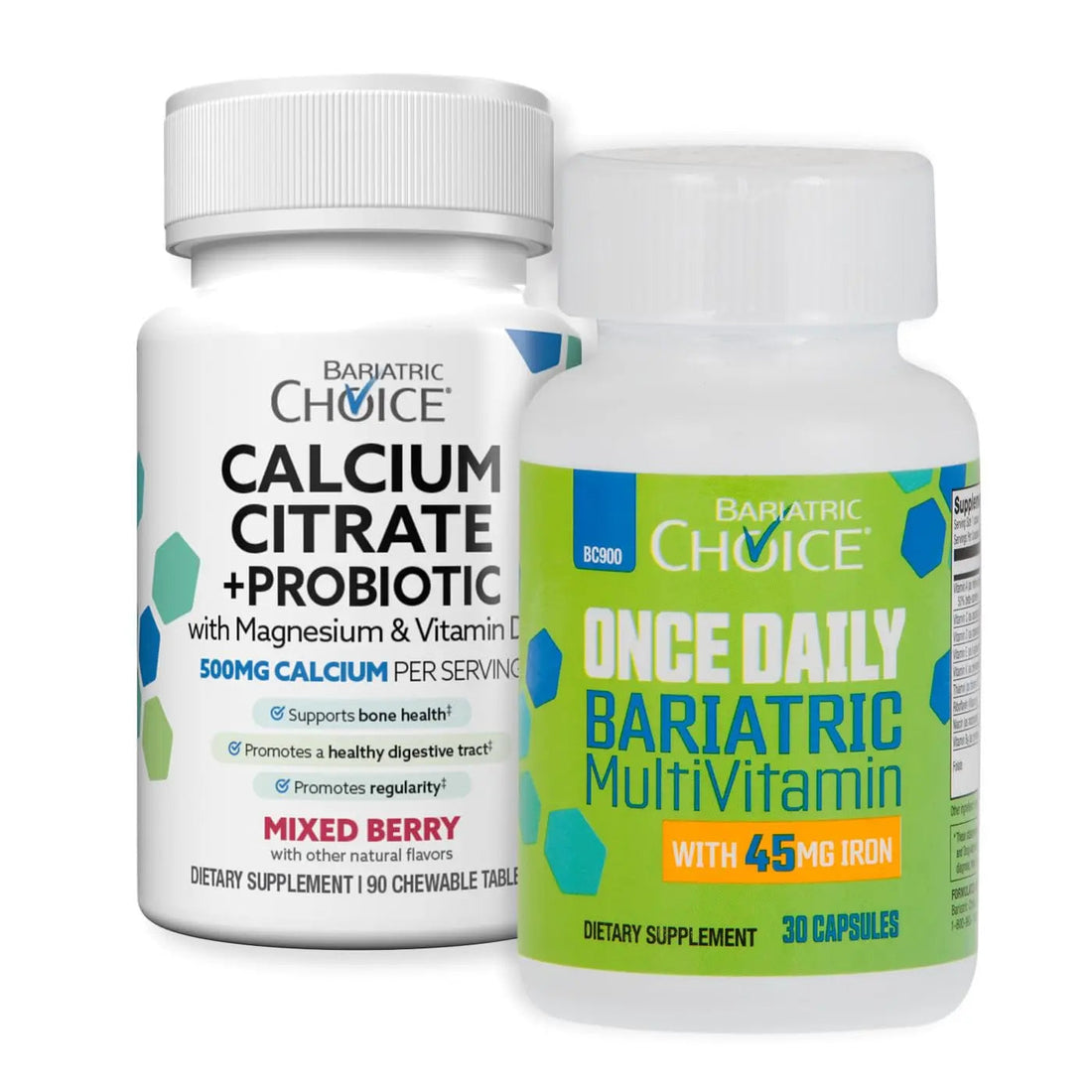 Bariatric Choice Multivitamin & Calcium Bundle (1-Month Supply) | 45mg Iron Multivitamin + 500mg Calcium Citrate with D3 & Probiotics | Bariatric Choice buy supplements canada