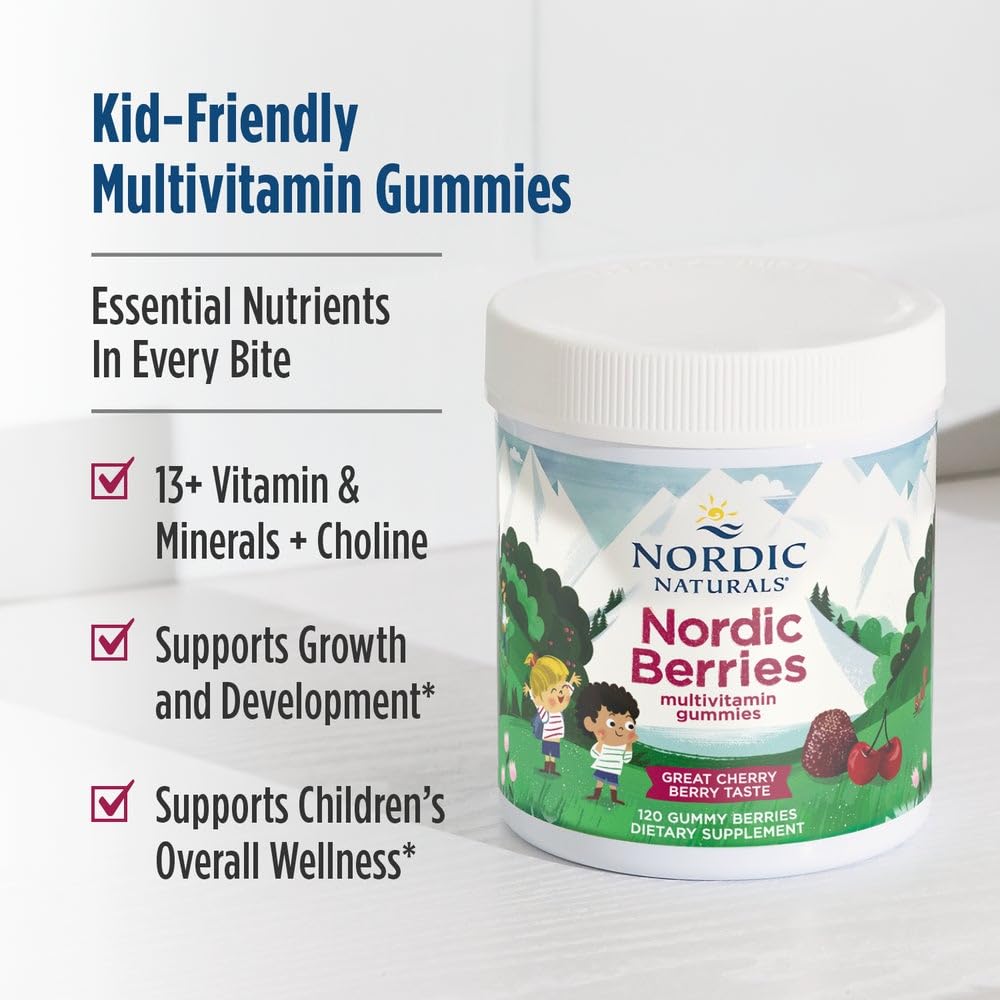 Nordic Naturals Nordic Berries, Cherry Berry - 120 Gummy Berries - Great-Tasting Multivitamin for Ages 2+ - Growth, Development, Optimal Wellness - Non-GMO, Vegetarian - 30 Servings Nordic Naturals buy supplements canada