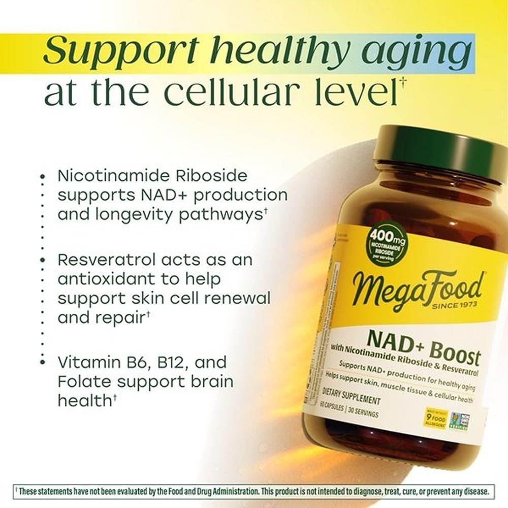 MegaFood NAD+ Supplement with Nicotinamide Riboside & Resveratrol - NMN Supplement Alternative - Vitamin B12, B6, Methylfolate & Niacin - NAD for Healthy Aging - Non-GMO - 60 Capsules, 30 Servings MegaFood buy supplements canada