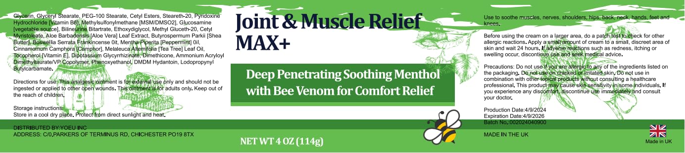 DUBOONAIO Max Energy Bee Venom Cream, Muscle Joint Soothing Cream, Pure Natural, for Back, Neck, Hands, Feet, Shoulder, Leg, Knee, Ankle Care DUBOONAIO buy supplements canada