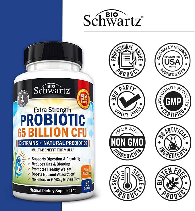 Probiotic 65 Billion - Probiotics with Prebiotic for Women & Men - Lactobacillus BioSchwartz buy supplements canada
