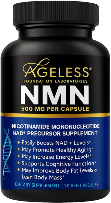 NMN Supplement 500mg Nicotinamide Mononucleotide | Supports NAD+ Levels, Energy, Cognitive Function, Muscle Health & Healthy Body Composition – Capsules (30) Ageless Foundation Laboratories buy supplements canada