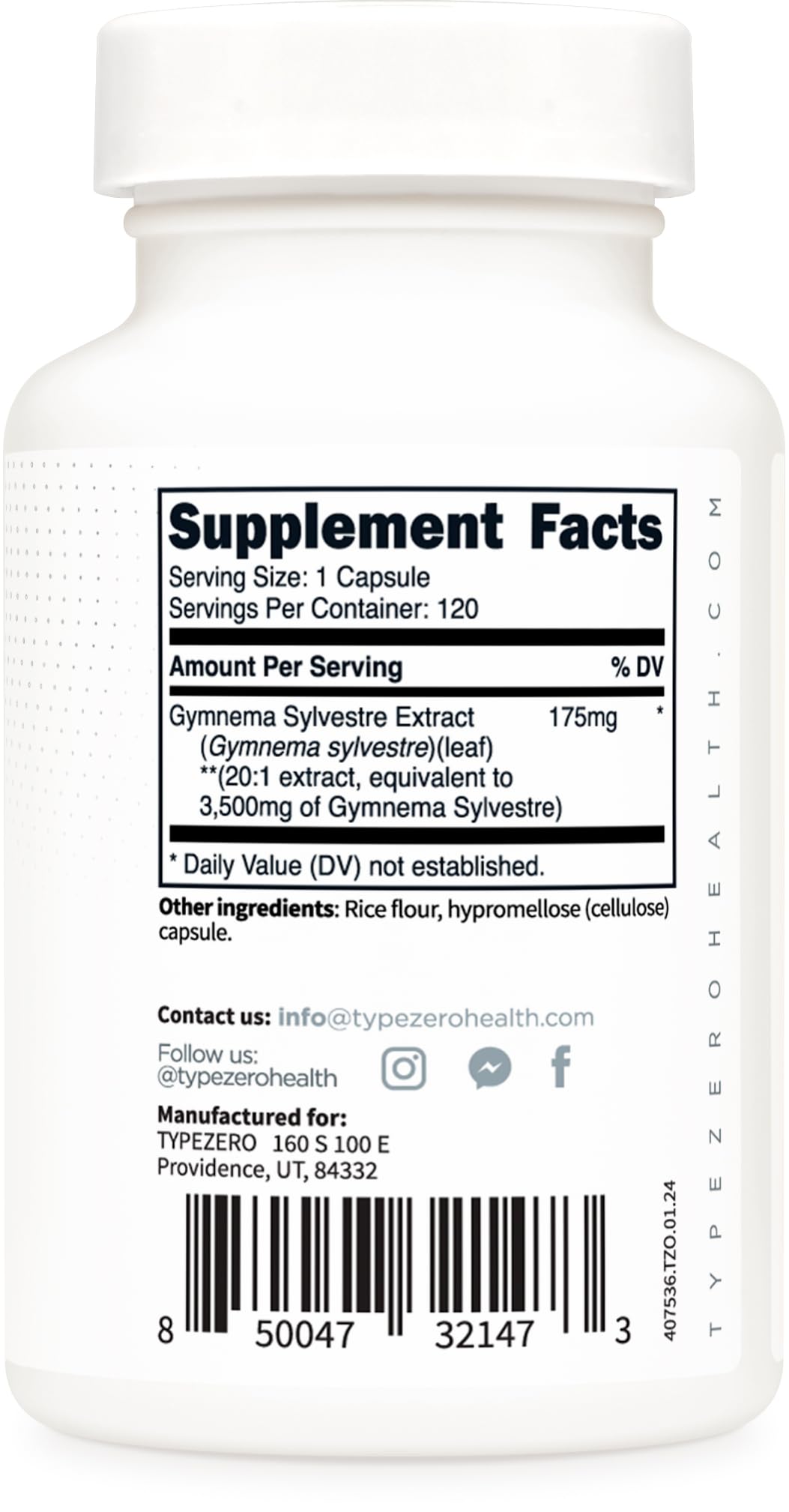 Type Zero Clean Gymnema Sylvestre 3,500mg Equivalent from 175mg of 20:1 Extract Per Serving, 120 Capsules for 120 Servings Per Bottle, Non-GMO. Gluten Free Type Zero buy supplements canada