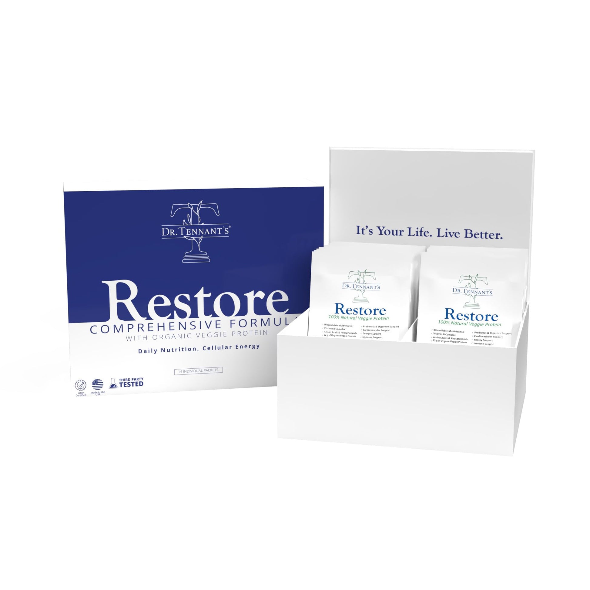 Dr. Tennant's Restore Vanilla Shake | 50+ Methylated Vitamins & Minerals | 23g Vegan Protein | Organic, Gluten-Free | Boosts Energy, Immune & Gut Health | 14-Day All-in-One Supplement Dr. Tennant's buy supplements canada
