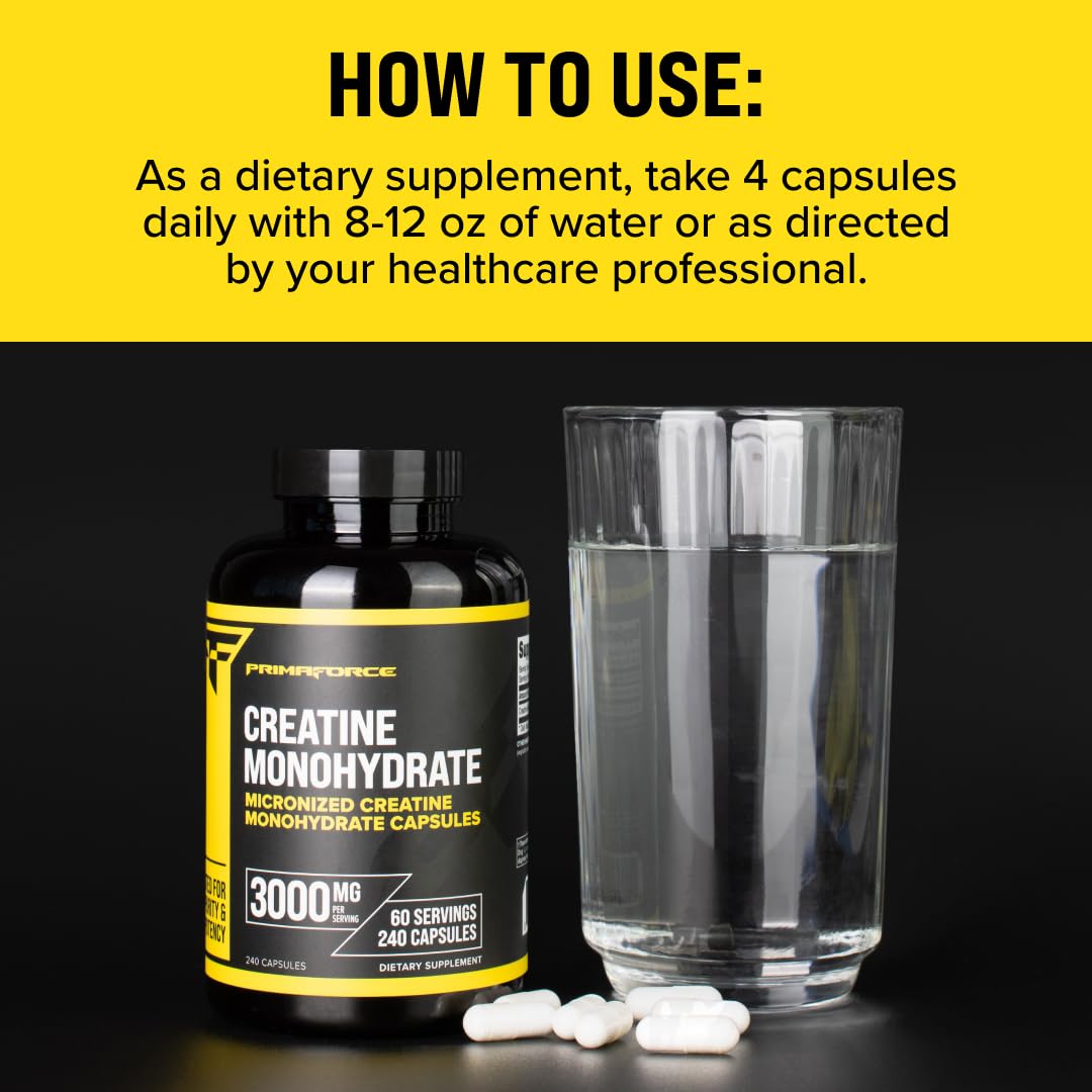 Primaforce Creatine Monohydrate Capsules - 240 Capsules, 3,000mg per Serving, Gluten Free and Non-GMO Primaforce buy supplements canada