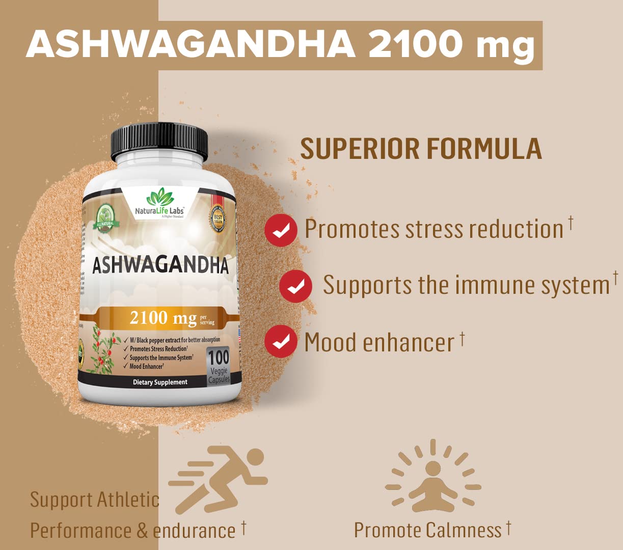 Organic Ashwagandha 2,100 mg - 100 Vegan Capsules Pure Organic Ashwagandha Powder NaturaLife Labs A Higher Standard buy supplements canada