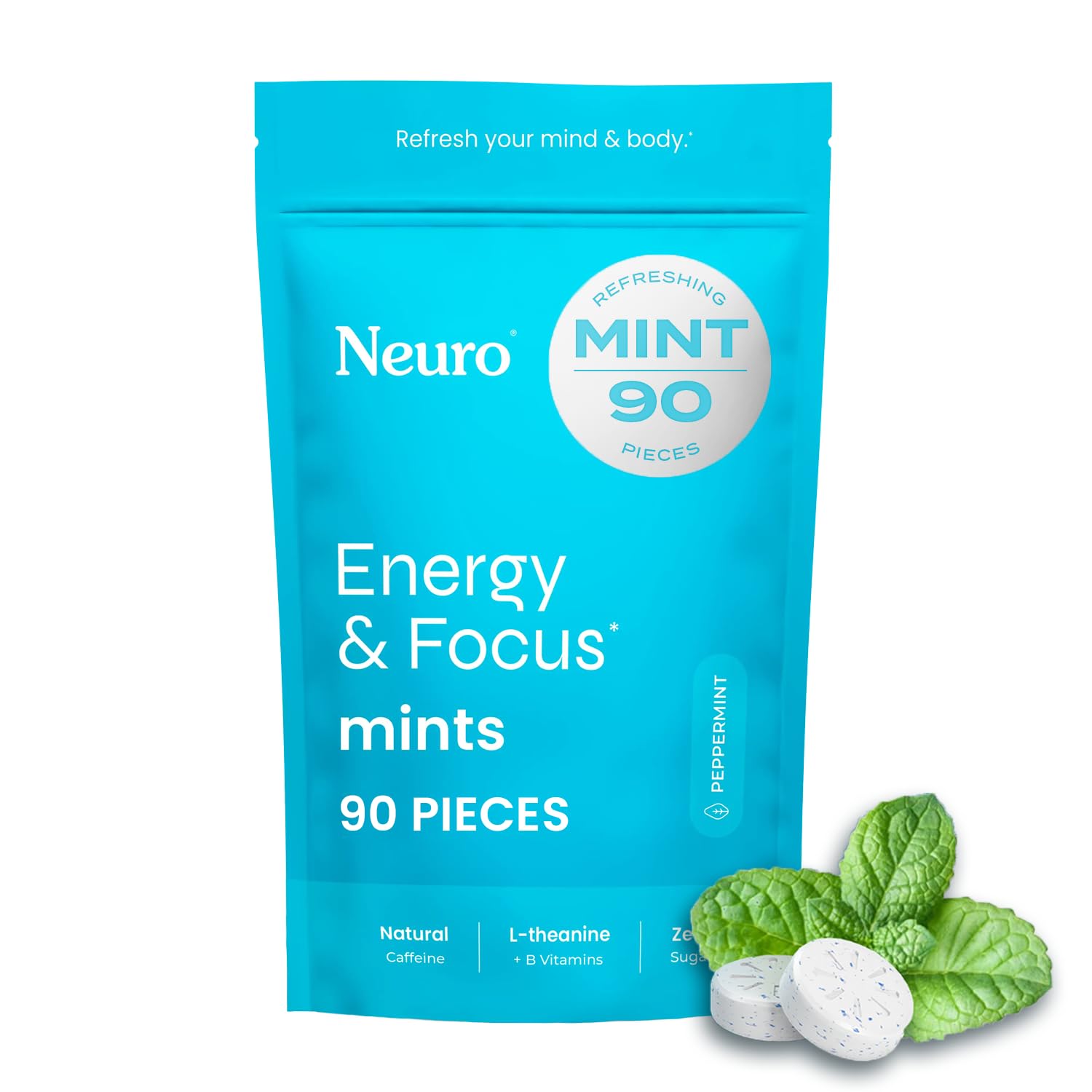 Neuro Energy & Focus Mints - Sugar Free Breath Mints with 40mg Natural Caffeine, B Vitamins & L-Theanine - Vegan Brain Supplement for Exercise, Study & Daily Focus - Peppermint, 90 ct Neuro buy supplements canada