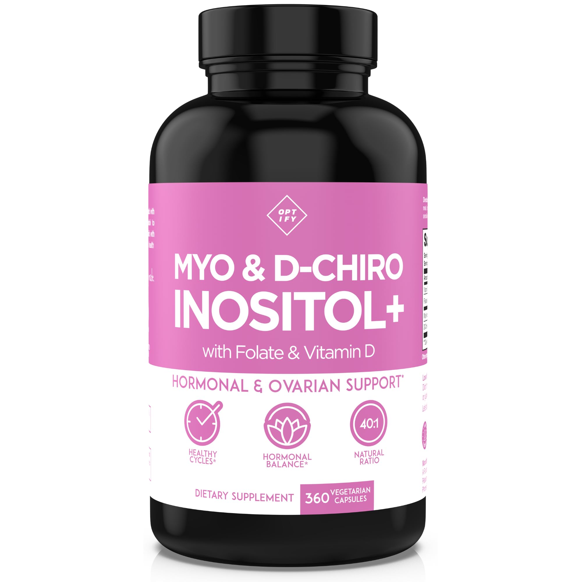 Optify Inositol Supplement for Women – 90-Day Supply – Myo-Inositol and D-Chiro Inositol with Folate and Vitamin D – 40:1 Ratio – Hormone Balance & Ovarian Support - 360 Capsules Optify buy supplements canada
