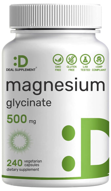 Deal Supplement Magnesium Glycinate 500mg, 240 Veggie Capsules | 100% Chelated for Easy Absorption | Essential Mineral Supplement | Non-GMO, Gluten-Free DEAL SUPPLEMENT buy supplements canada