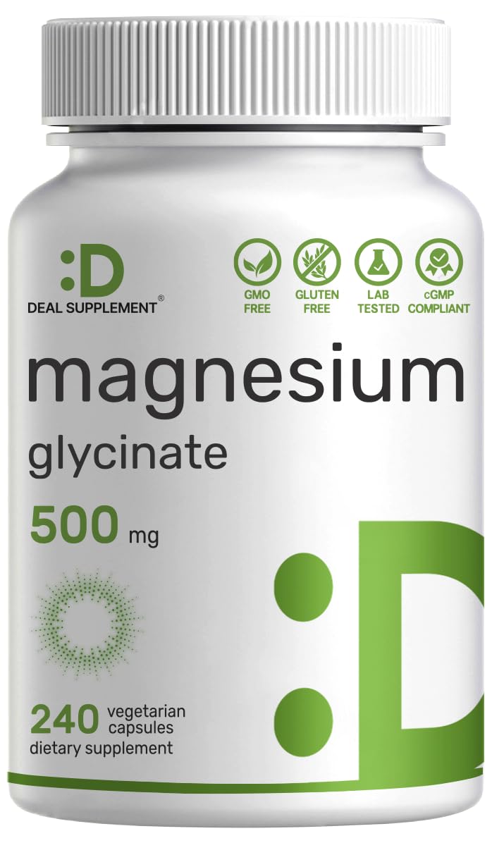 Deal Supplement Magnesium Glycinate 500mg, 240 Veggie Capsules | 100% Chelated for Easy Absorption | Essential Mineral Supplement | Non-GMO, Gluten-Free DEAL SUPPLEMENT buy supplements canada