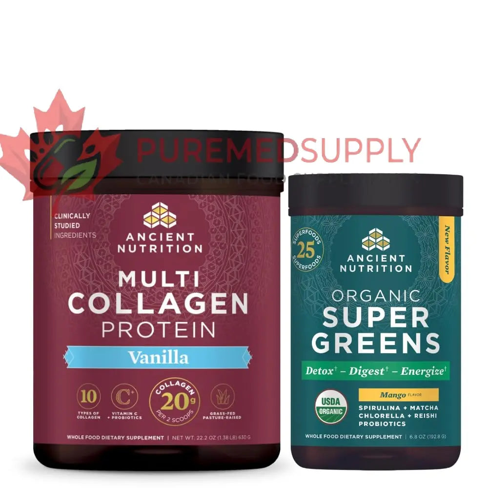 Ancient Nutrition Organic Supergreens Powder, Mango, 25 Servings + Multi Collagen Protein Powder, Vanilla, 60 Servings Ancient Nutrition buy supplements canada