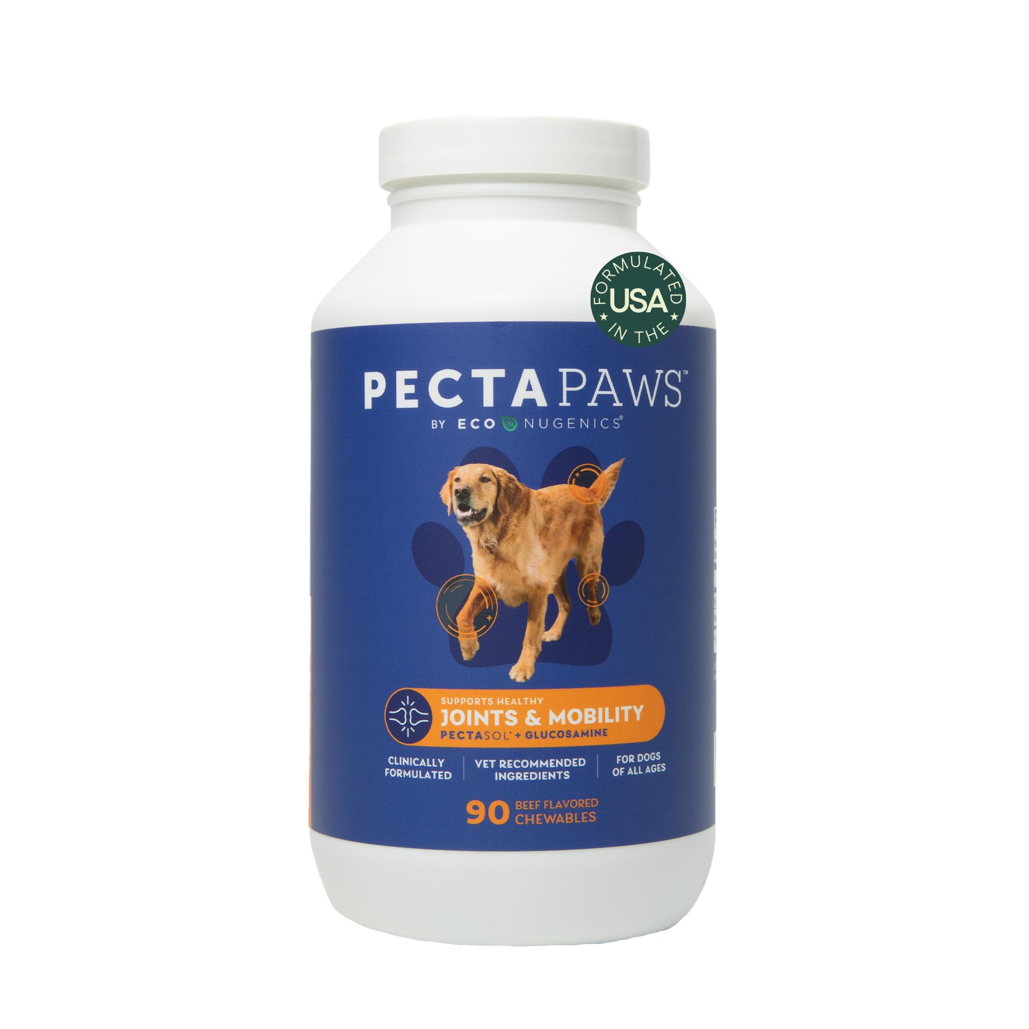 ecoNugenics PectaPaws Chewable Dog Supplements – Beef Flavor, 90 Count – PectaSol Modified Citrus Pectin + Glucosamine HCI for Dogs of All Ages, Supports Mobility, Joints, Immune Function, Pain Relief EcoNugenics buy supplements canada