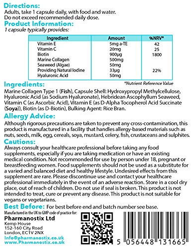 Marine Collagen with Hyaluronic Acid & Seaweed - 60 Capsules - Skin, Hair & Nails Formula Pharmanostix buy supplements canada