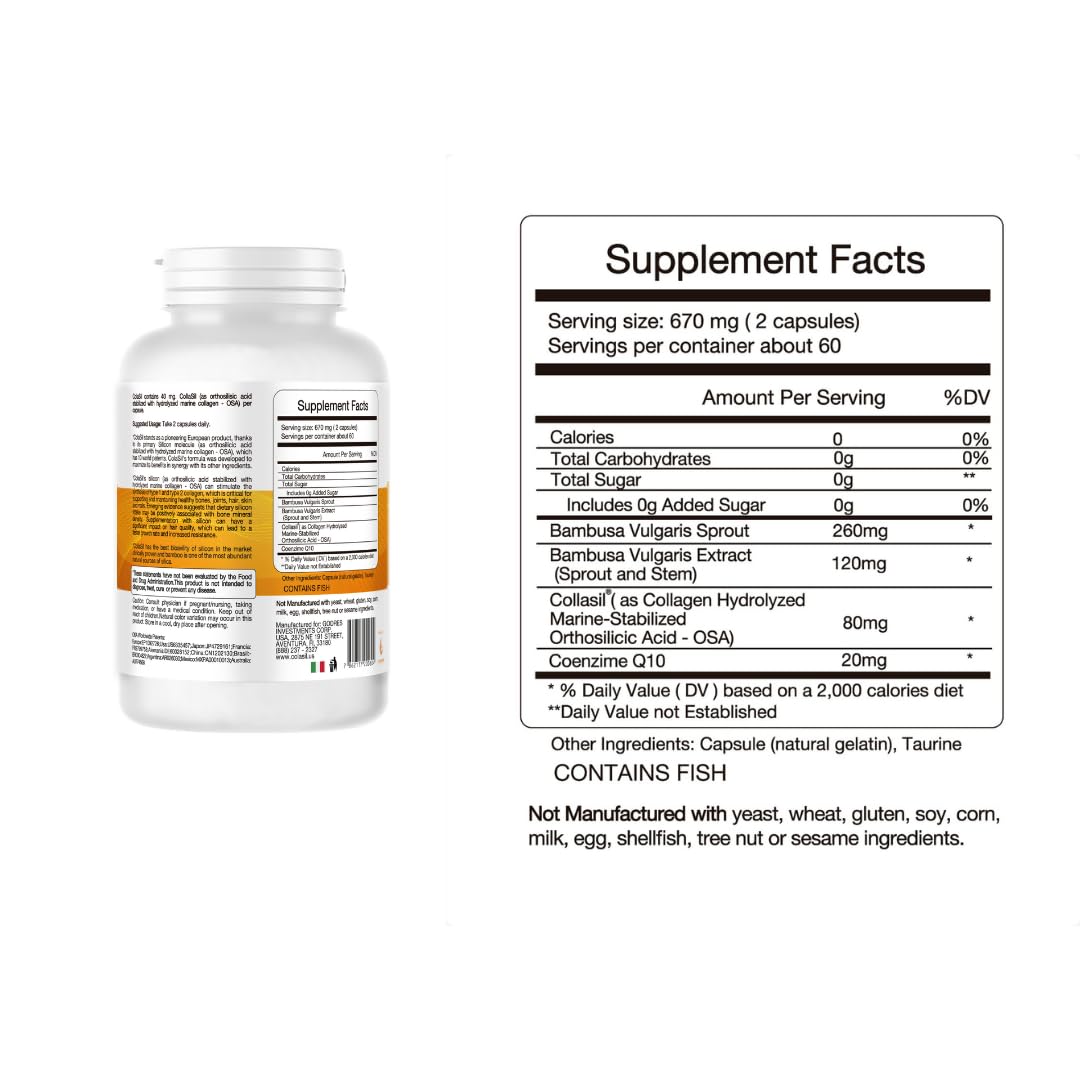 Colasil Collagen Booster Capsules – Organic Silica (OSA) + Hydrolyzed Collagen Generator for Hair, Skin, Nails, Bones & Joints – High Absorption, Non-GMO, Allergen-Free, 120 Capsules (60-Day Supply) Colasil buy supplements canada