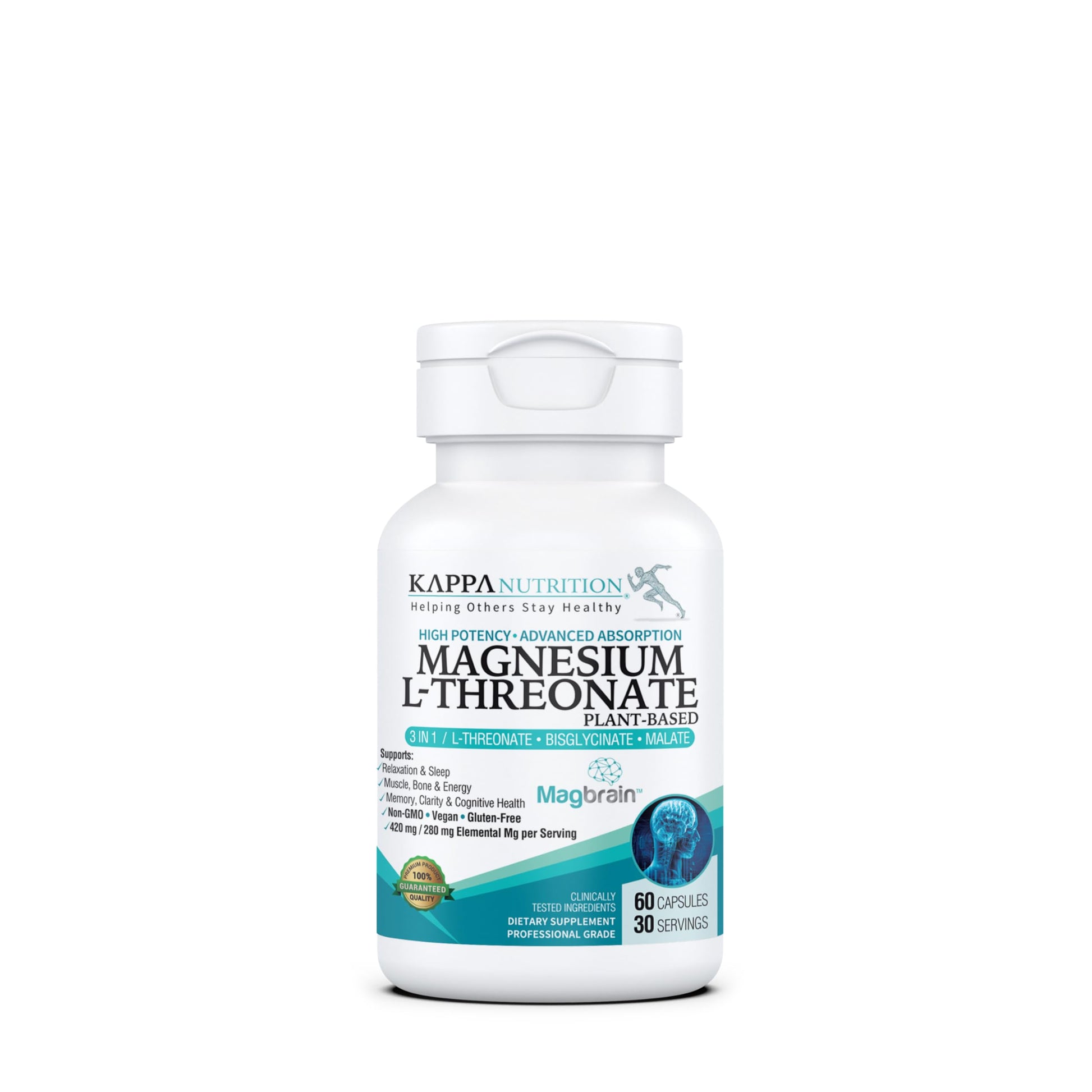 Kappa Nutrition Powered by Magbrain™ Magnesium L-Threonate Plant-Based, 60 Vegan Capsules, 420mg Elemental Magnesium (3 Capsules) from 2,253mg KAPPA NUTRITION buy supplements canada
