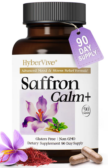 HyberVive Saffron Supplements with Ashwagandha & L-Theanine - 368.5MG - Mood Balance, Stress Relief & Mental Clarity – Cortisol Support for Women & Men, Made in USA, 90 Vegan Capsules HyberVive buy supplements canada