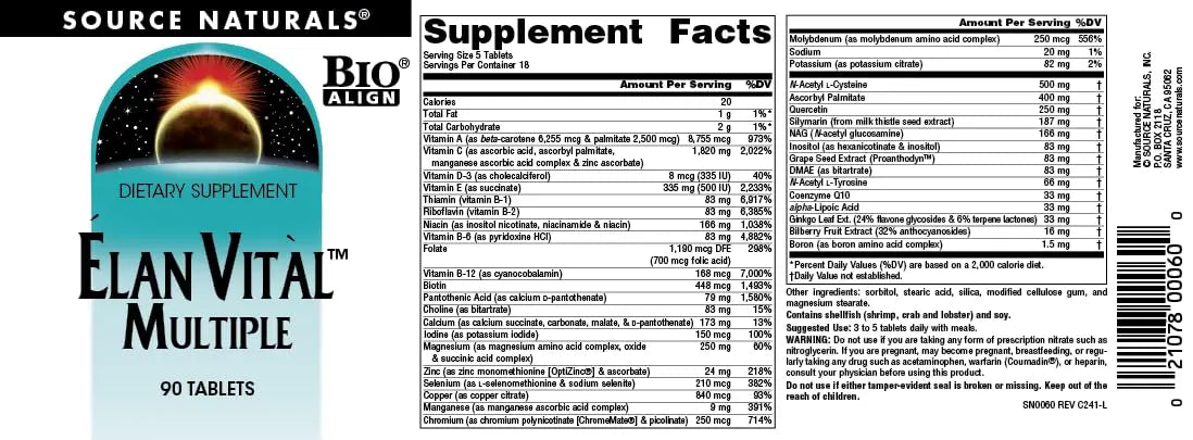 Source Naturals Elan Vital Multiple, for Multiple Body System Support* - 90 Tablets Source Naturals buy supplements canada