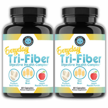 Angry Supplements Tri-Fiber Digestive Health Complex – Psyllium Husk, Oat Bran & Apple Pectin – Prebiotic Fiber for Gut Health & Regularity – 60 Capsules (2-Bottles)