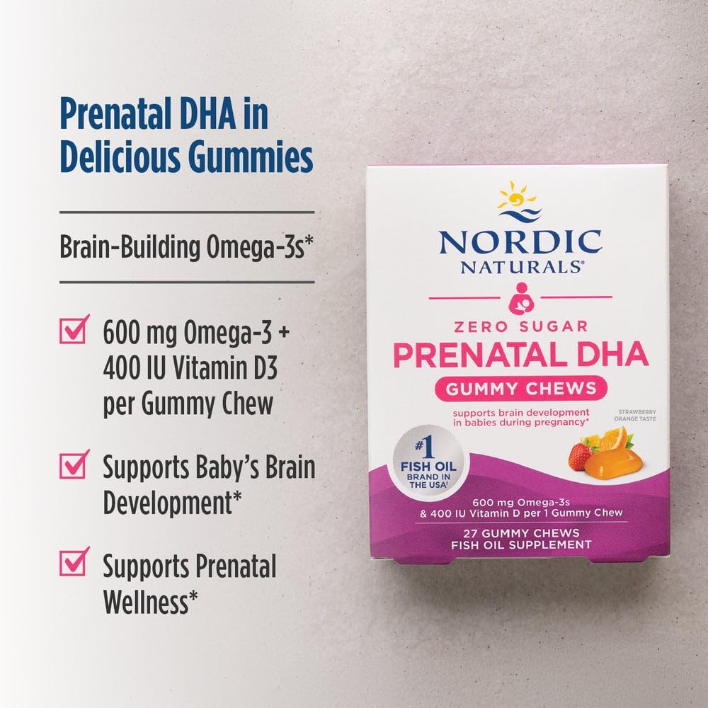 Nordic Naturals Zero Sugar DHA Prenatal Vitamin Gummies, Strawberry Orange Flavor - 27 Gummies - Supplements for Pregnancy - 600 mg Omega-3 Fish Oil and 400 IU Vitamin D3-27 Servings Nordic Naturals buy supplements canada