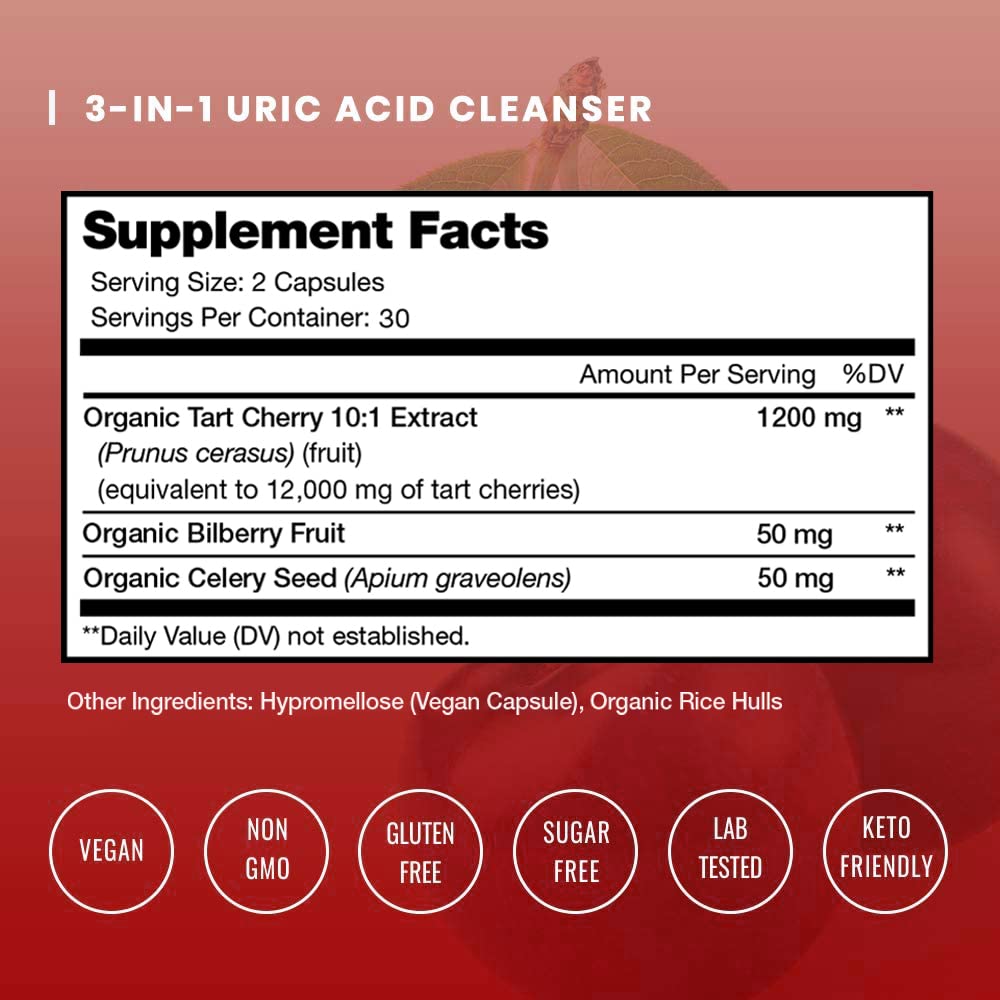 NutraChamps Organic Tart Cherry Extract Capsules - Made from Montmorency Tart Cherry Concentrate, Celery Seed & Bilberry - Uric Acid Cleanse & Joint Support - Vegan Capsules NutraChamps buy supplements canada