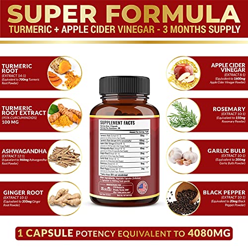 7 in 1 Turmeric Curcumin + Apple Cider Vinegar Capsules, Equivalent to 4080mg Zolotus buy supplements canada