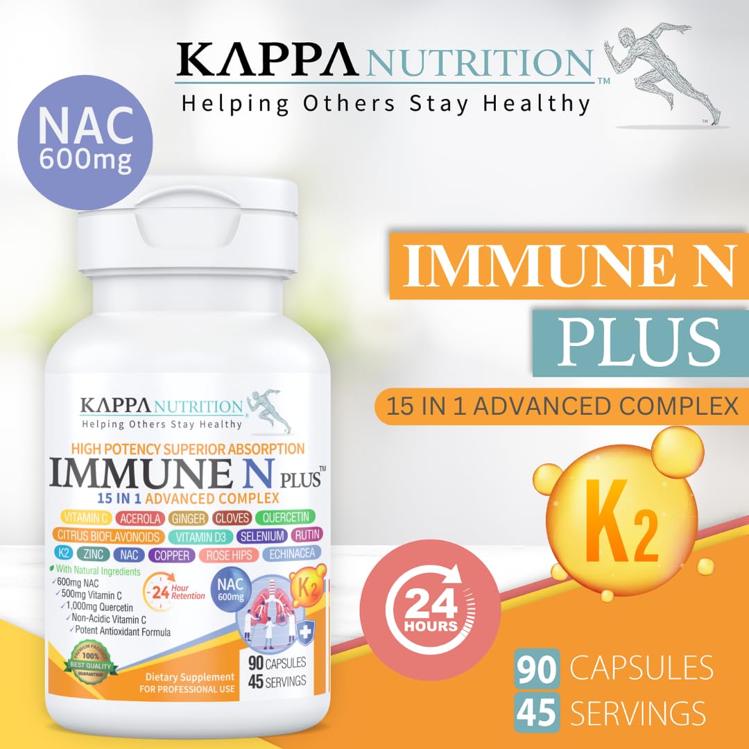 (60 Capsules), NAC 600mg, Quercetin 1,000mg, Vitamin C 500mg, Zinc 50mg, Vitamin D3 5,000iu, Selenium, Copper, Acerola, Ginger, Rutin, Citrus Bioflavonoids, Rose Hips, Echinacea, Immune N Plus 15 in 1 KAPPA NUTRITION buy supplements canada