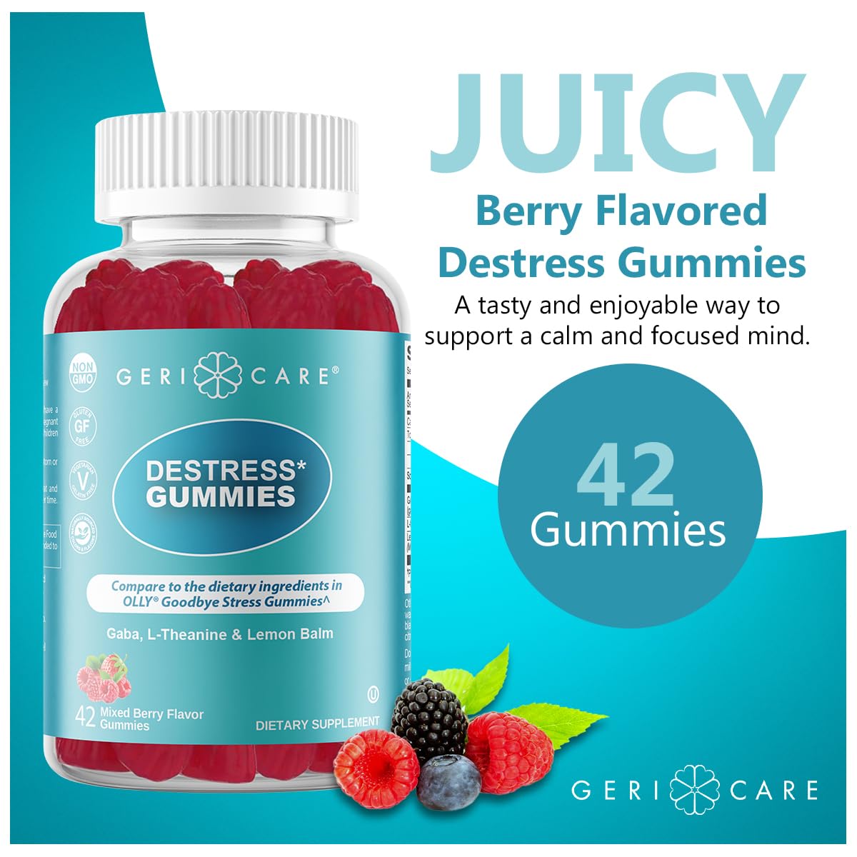 GeriCare DeStress Gummies with GABA, L-Theanine & Lemon Balm Mixed Berry Flavor – 42 Count – Supports Relaxation & Mental Clarity – Non-GMO, Gluten-Free, Vegan GeriCare buy supplements canada