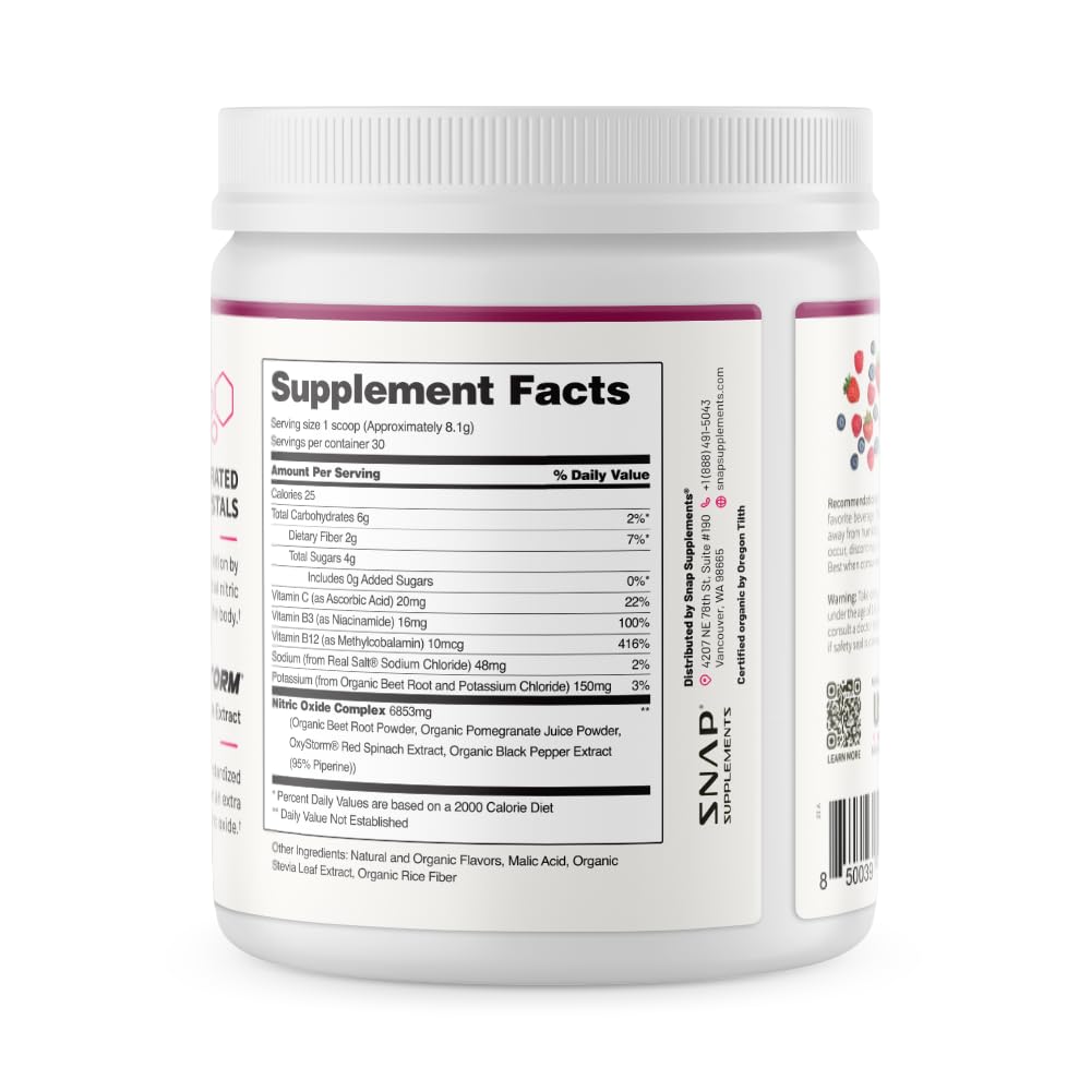 Snap Supplements Organic Beet Root Powder Nitric Oxide Supplement for Men & Women, Red Spinach & Pomegranate, Supports Healthy Energy & Blood Pressure Already in Normal Range, 30 Servings, Mixed Berry Snap Supplements buy supplements canada