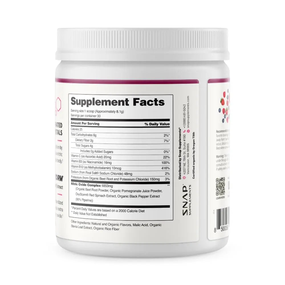 Snap Supplements Organic Beet Root Powder Nitric Oxide Supplement for Men & Women, Red Spinach & Pomegranate, Supports Healthy Energy & Blood Pressure Already in Normal Range, 30 Servings, Mixed Berry Snap Supplements buy supplements canada