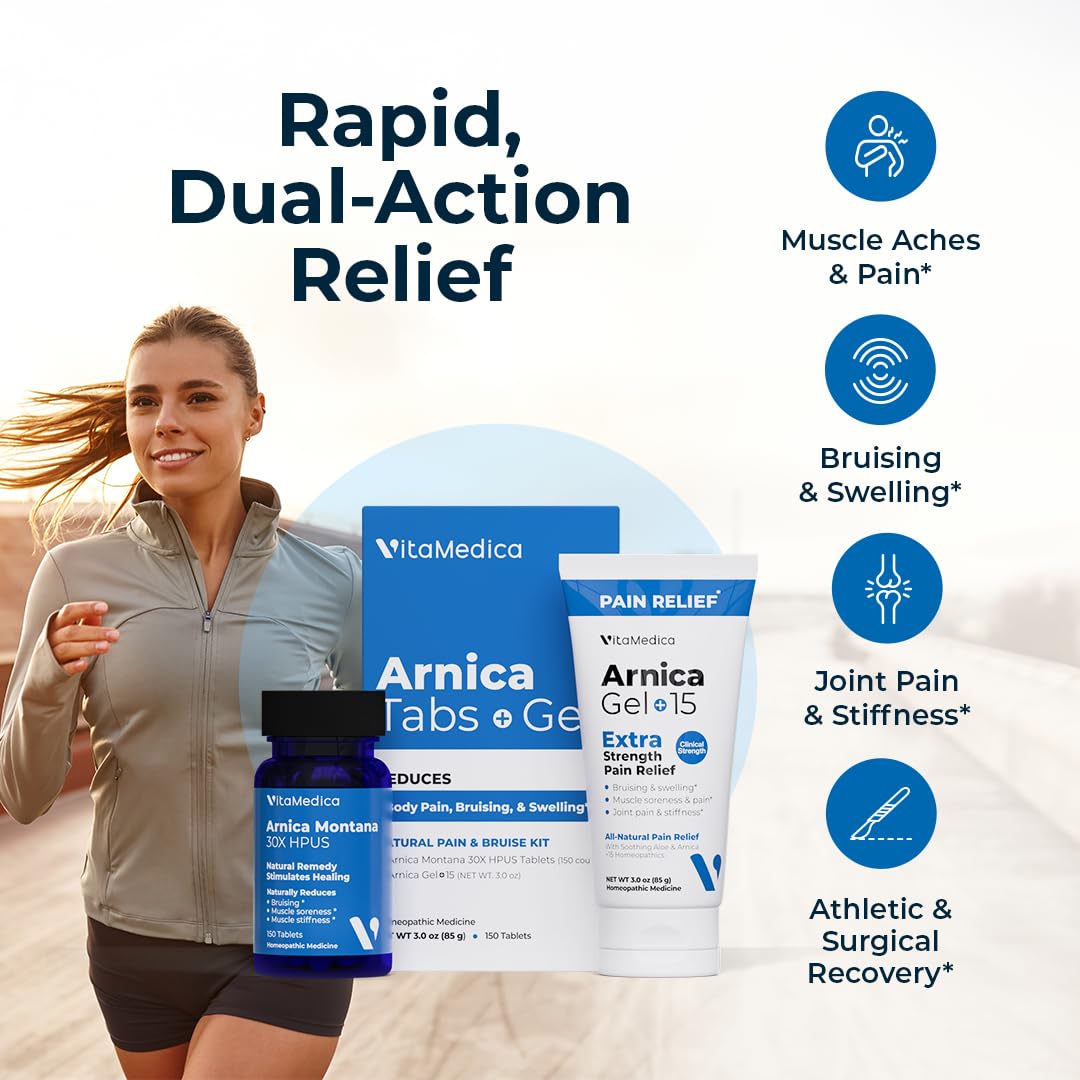 VitaMedica Arnica Montana Tablets & Arnica Gel Bundle – Support for Bruising, Swelling & Soreness, 150 Rapid-Dissolve Tablets + 3 oz Water-Based Gel VitaMedica buy supplements canada