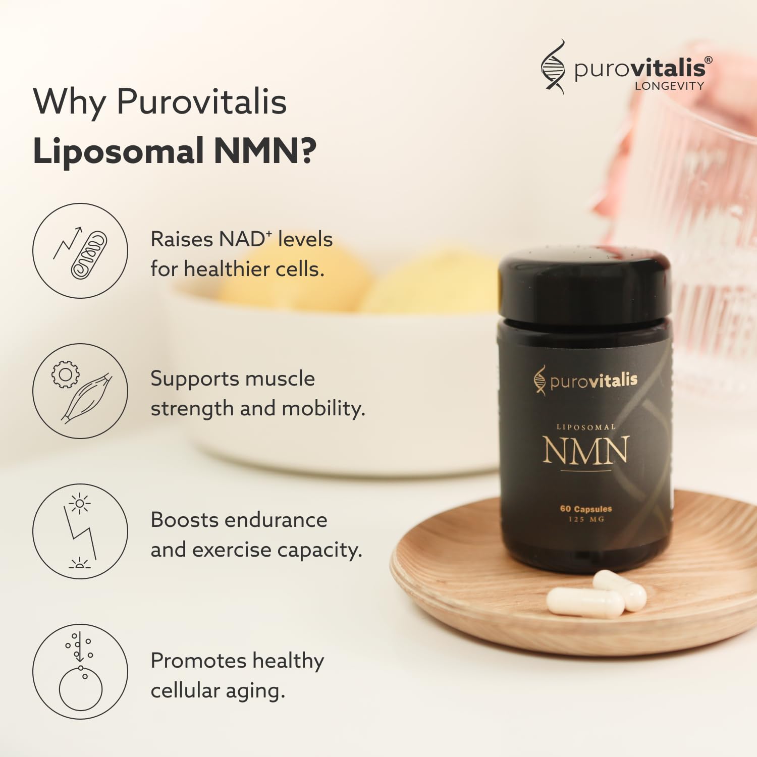 PUROVITALIS Liposomal NMN, 250mg Longevir Nicotinamide Mononucleotide Supplement, NAD+ Boost for Cellular Health, Energy & Healthy Aging, 1-Month Supply (60 Vegan Capsules) PUROVITALIS buy supplements canada