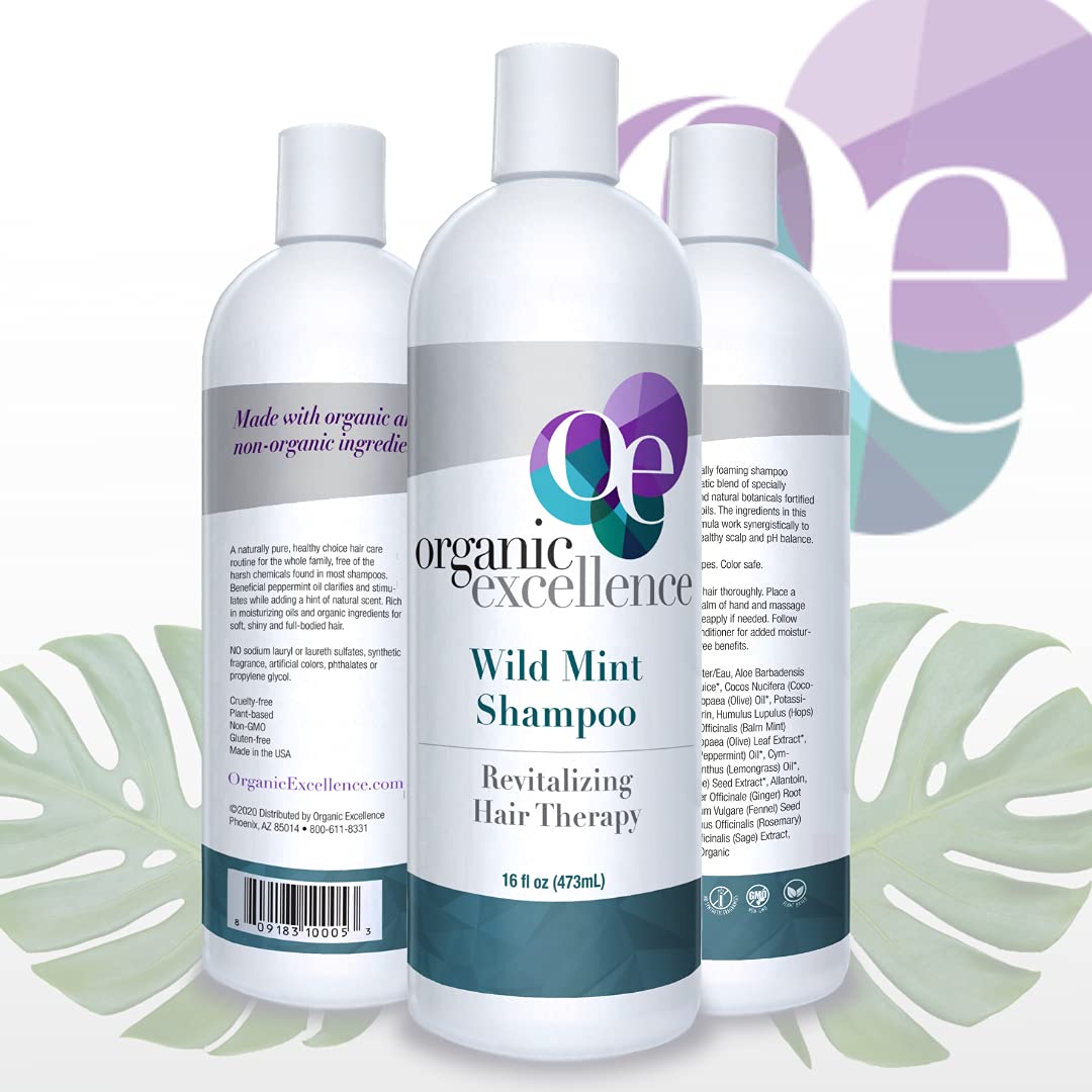 Organic Excellence Natural Organic Shampoo, Wild Mint & Rosemary, Chemical Free, Plant-Based, Toxin-Free, Cruelty-Free, Certified Herbs & Oils For Healthy Full-Bodied Hair 16 fl. oz Organic Excellence buy supplements canada
