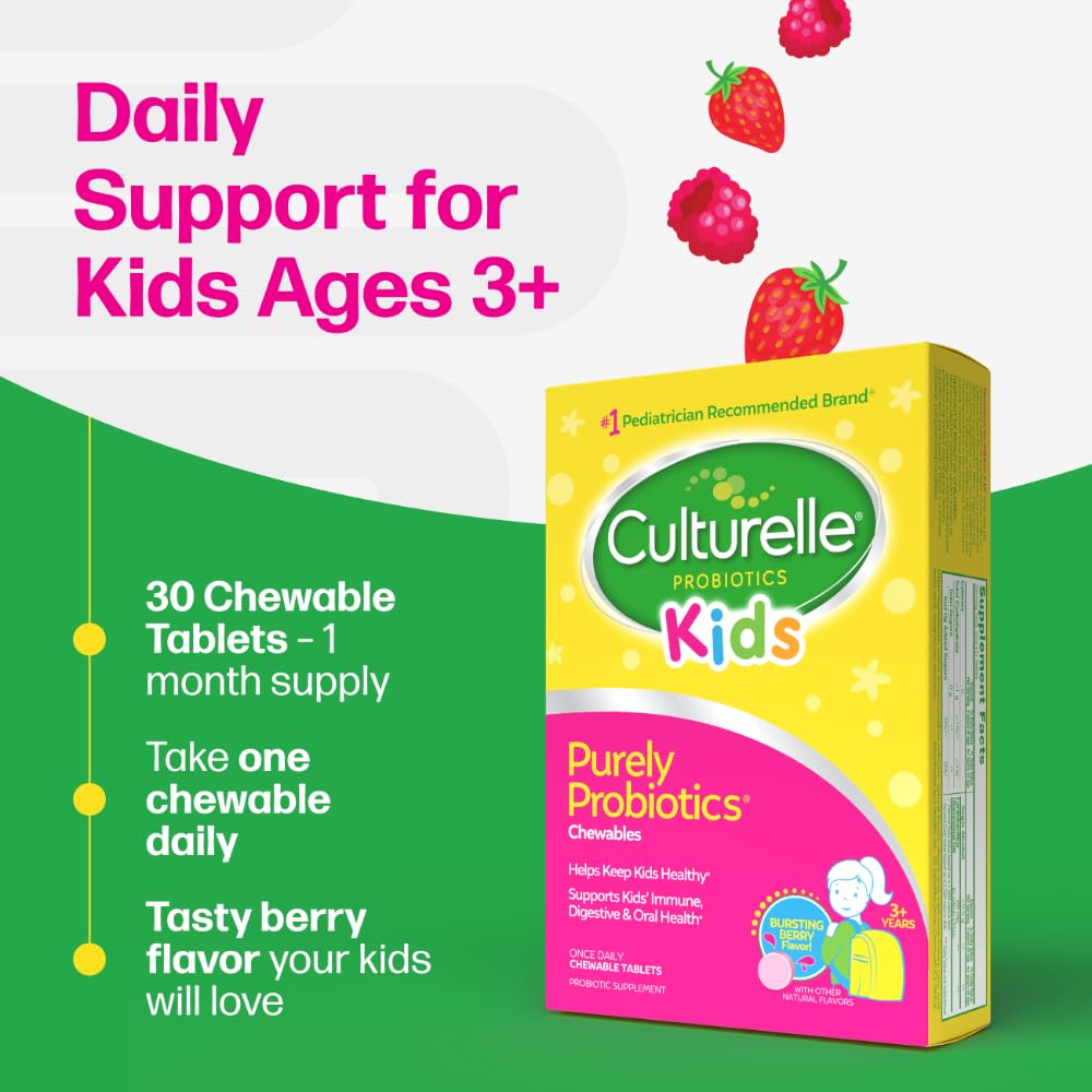 Culturelle Kids Chewable Daily Probiotic for Kids, Ages 3+, 30 Count, #1 Pediatrician-Recommended Brand, Natural Berry Flavored Daily Probiotics Culturelle buy supplements canada