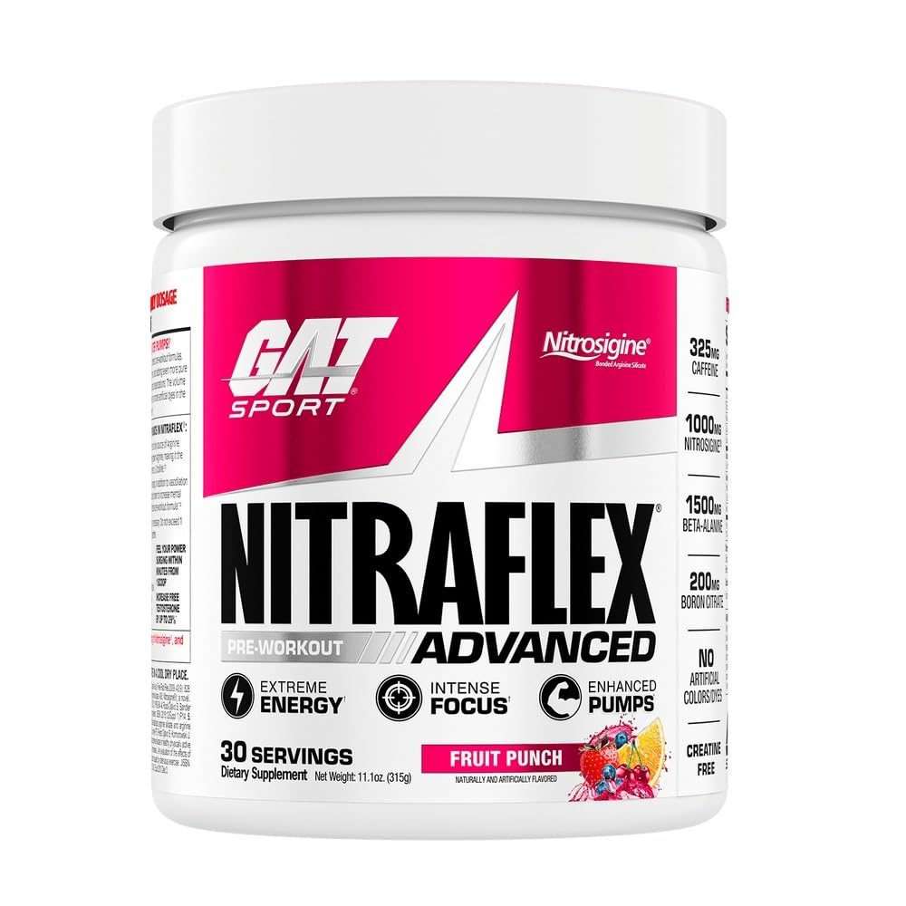 GAT SPORT Nitraflex Advanced Pre-Workout Powder, Increases Blood Flow, Boosts Strength and Energy, Improves Exercise Performance, Men & Women (Fruit Punch, 30 Servings) GAT SPORT buy supplements canada