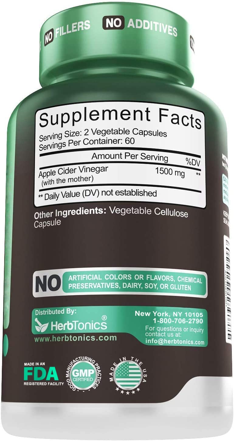 Herbtonics Raw Apple Cider Vinegar Capsules, 1500mg Detox Support (Packaging May Vary), 90 Caps Herbtonics buy supplements canada